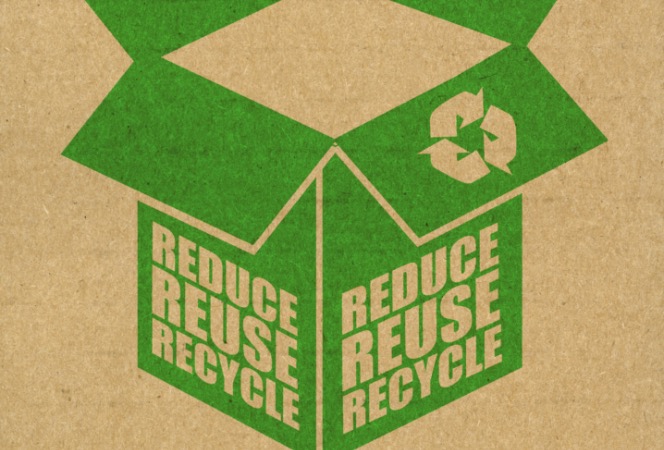 A close-up of the Reduce–Reuse–Recycle insignia